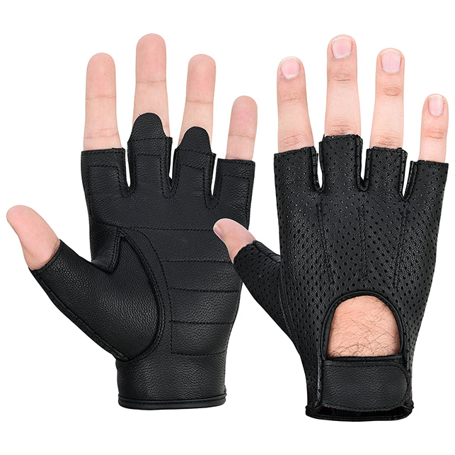 SwiftAir Men's Perforated Fingerless Leather Gloves