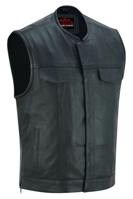 Cool EdgeMen's Leather Biker Vest - Black