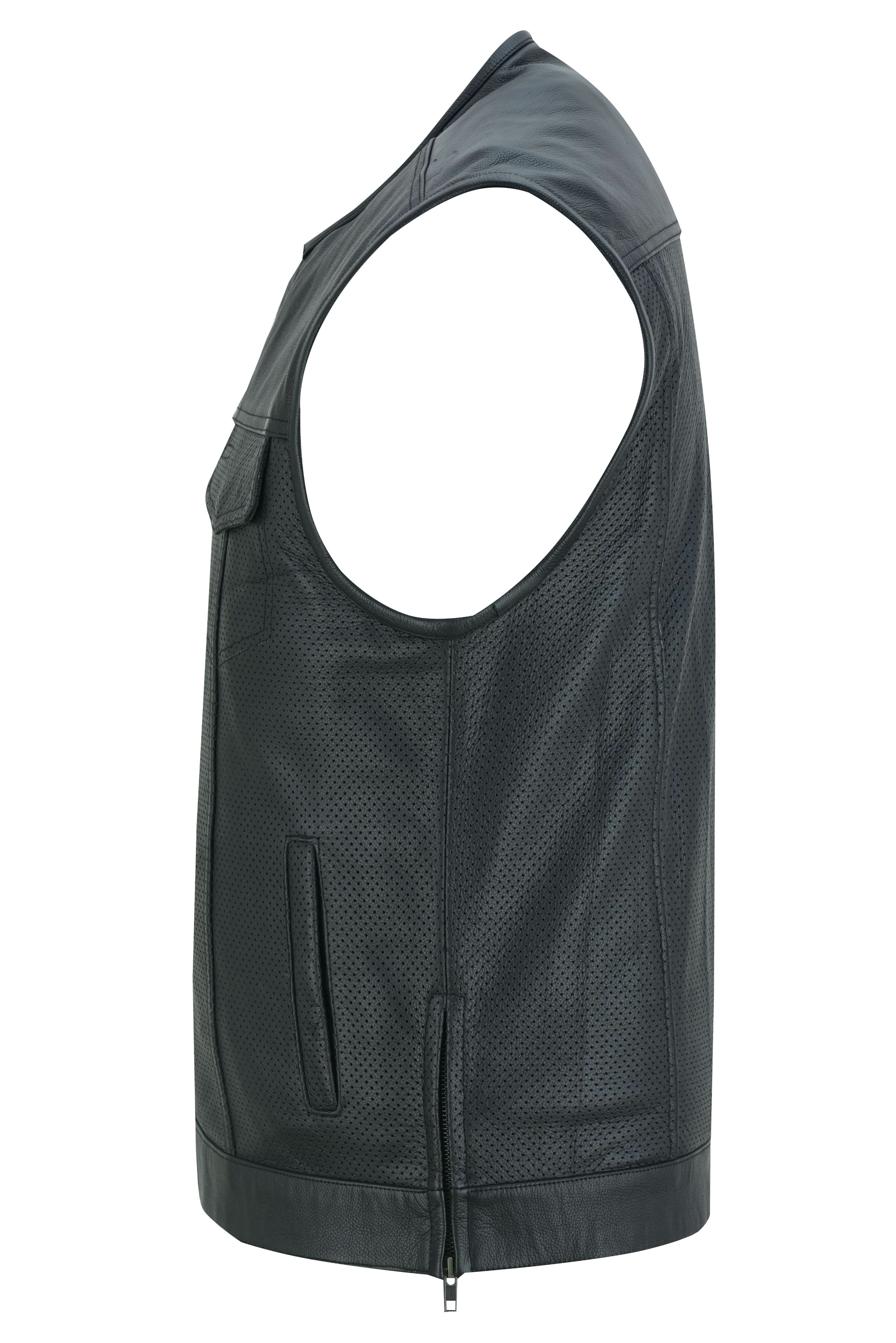 Cool EdgeMen's Leather Biker Vest - Black Men's Leather Vests Renegade Classics