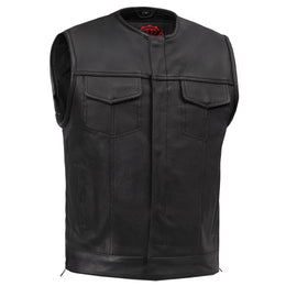Cool Edge Men's Leather Biker Vest - Black