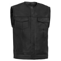 UpStyle Men's Black Leather Motorcycle Vest