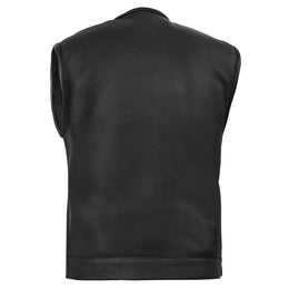 UpStyle Men's Black Leather Motorcycle Vest