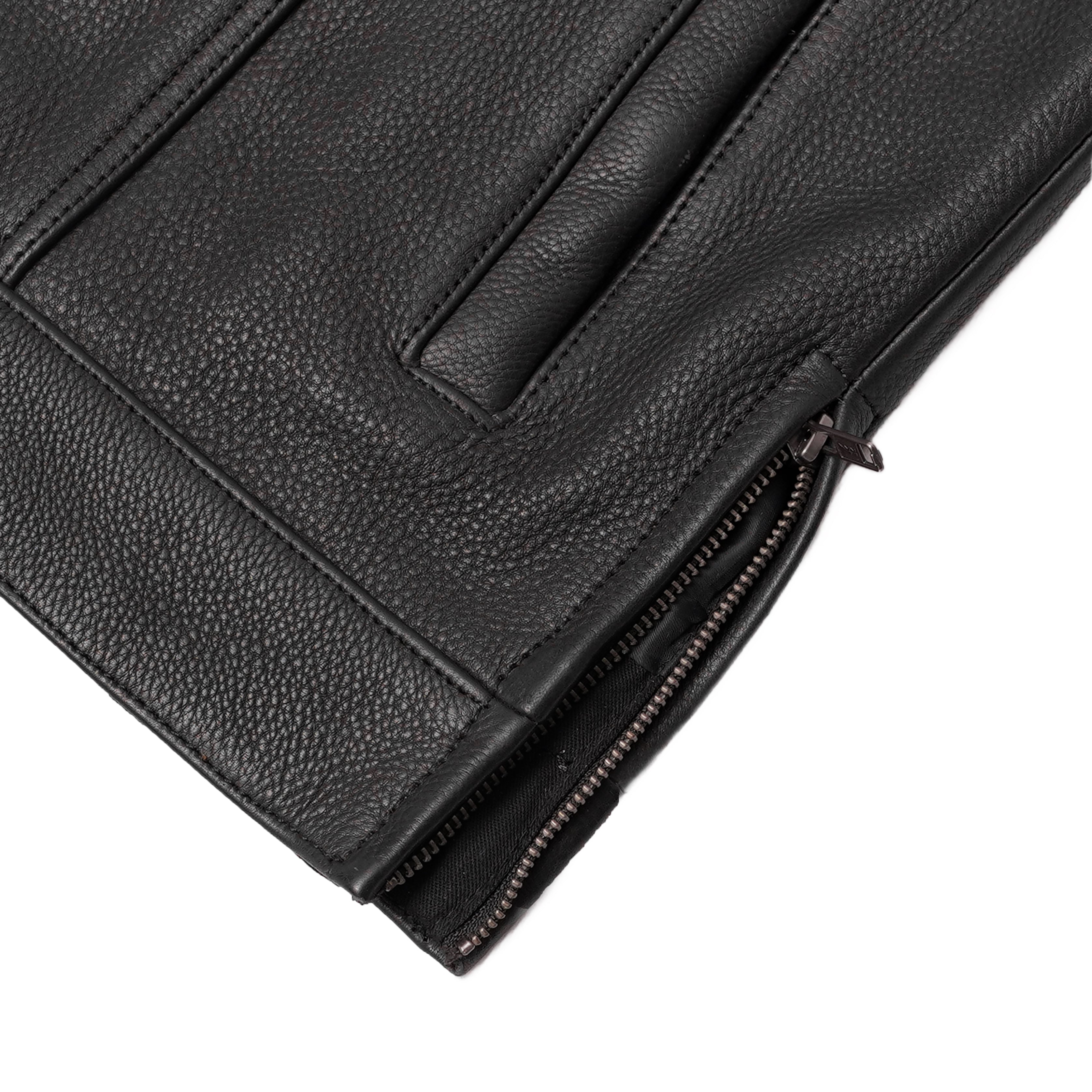 UpStyle Men's Black Leather Motorcycle Vest