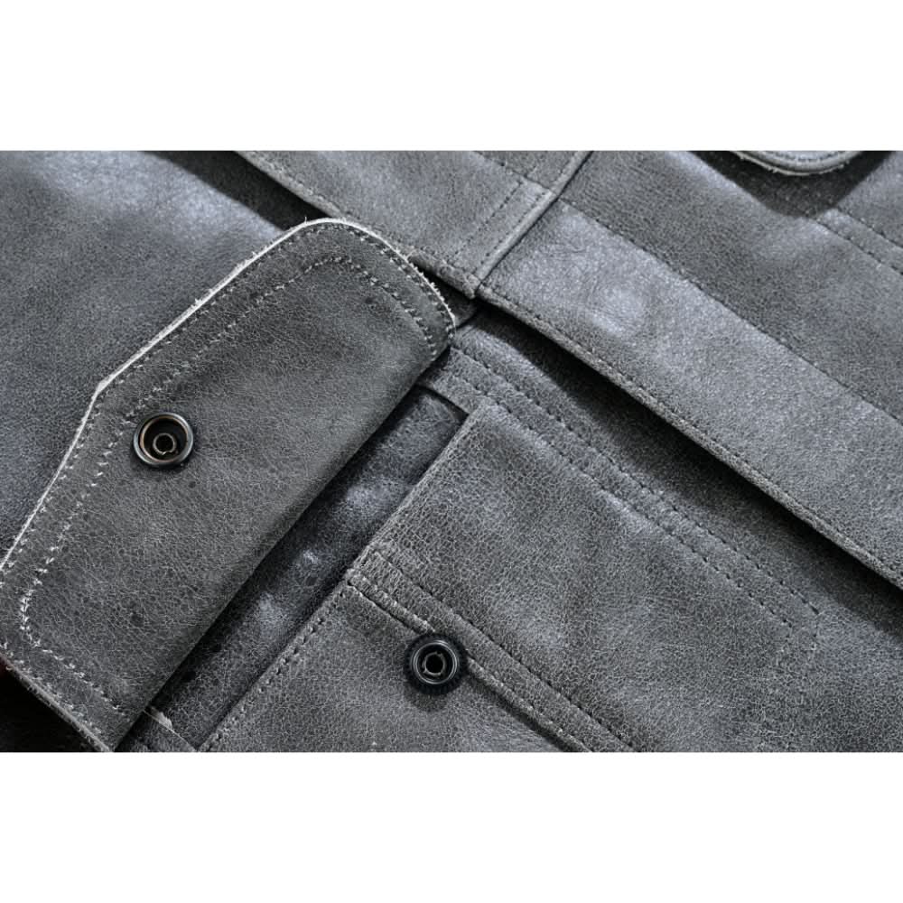 Vintage Men's Distressed Gray Leather Motorcycle Vest Men's Leather Vests Renegade Classics