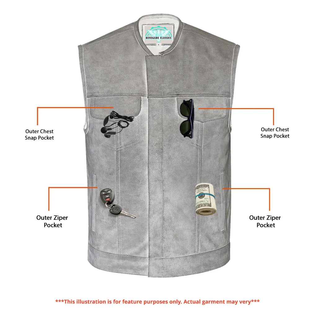 Vintage Men's Distressed Gray Leather  Motorcycle Vest