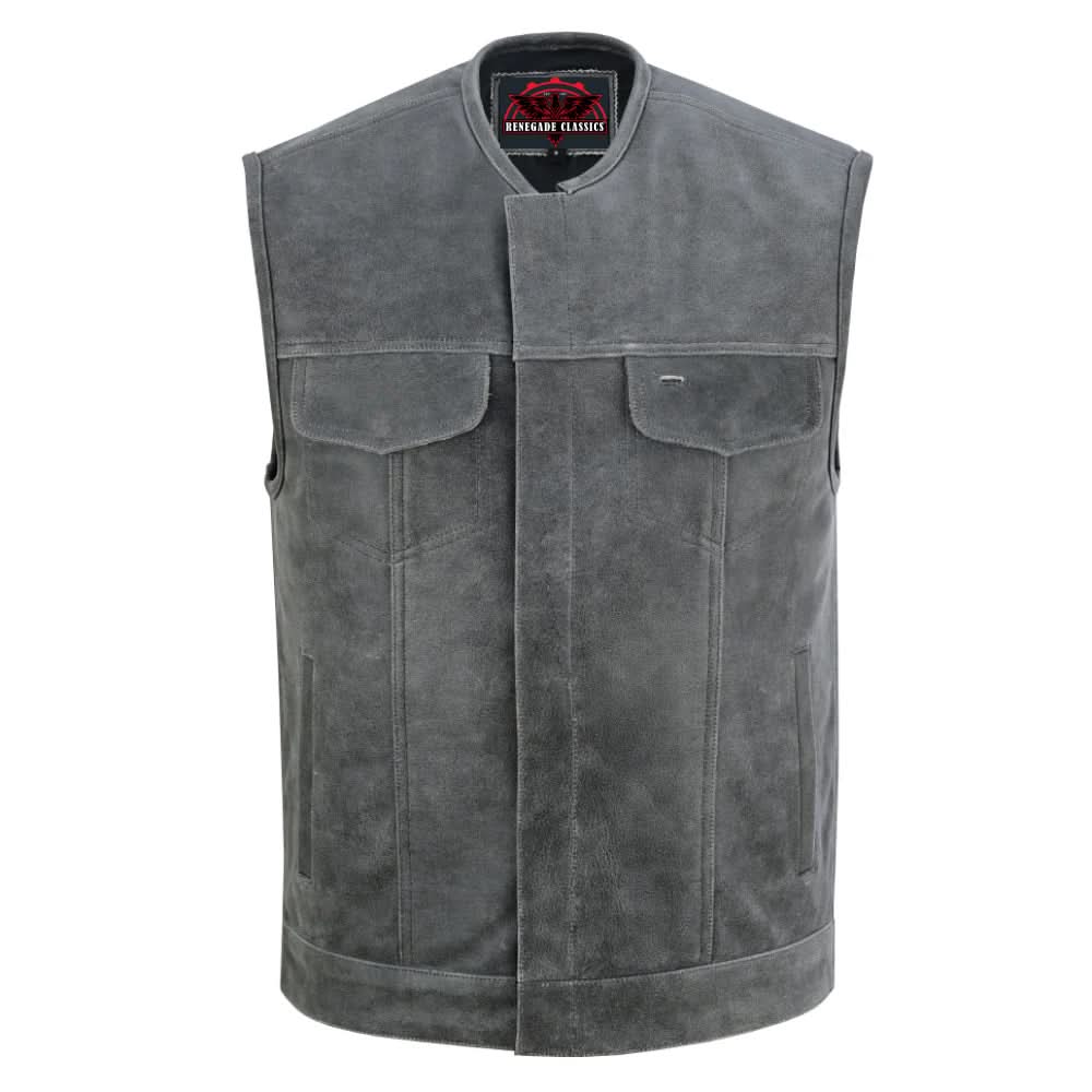 Vintage Men's Distressed Gray Leather  Motorcycle Vest