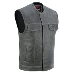 Vintage Men's Distressed Gray Leather  Motorcycle Vest