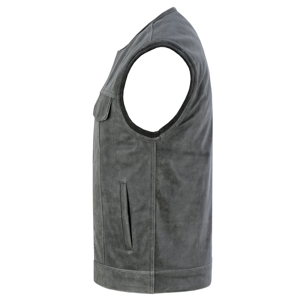 Vintage Men's Distressed Gray Leather Motorcycle Vest Men's Leather Vests Renegade Classics