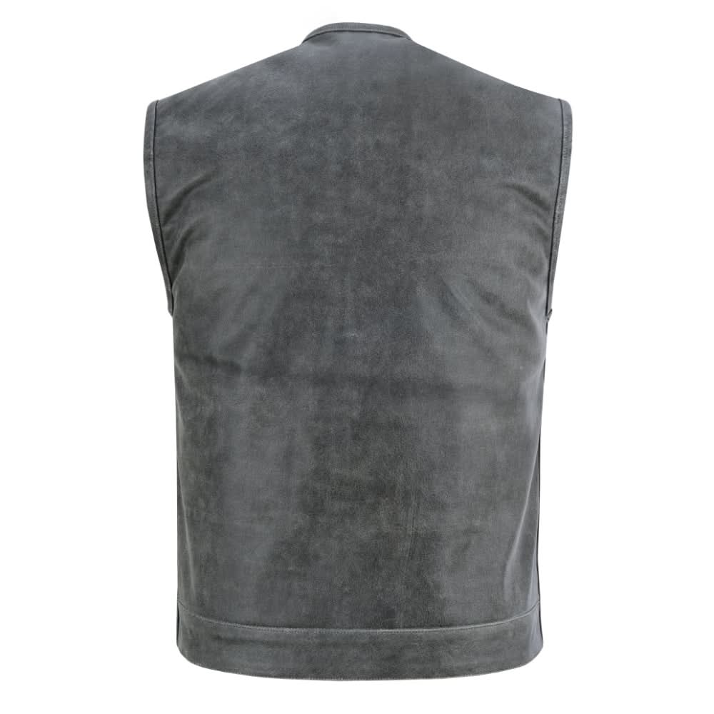 Vintage Men's Distressed Gray Leather Motorcycle Vest Men's Leather Vests Renegade Classics