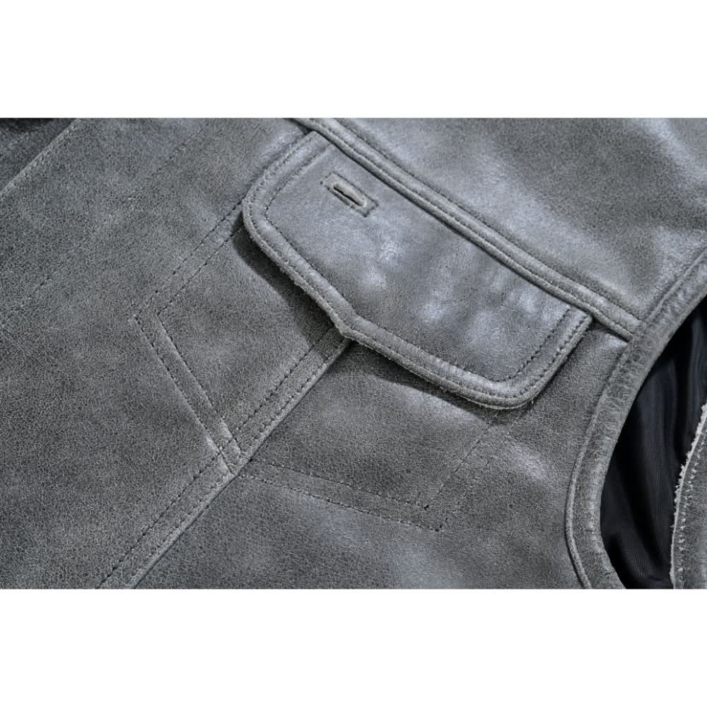 Vintage Men's Distressed Gray Leather Motorcycle Vest Men's Leather Vests Renegade Classics