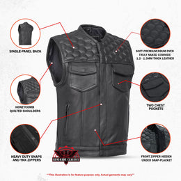 Wayne Black Horse Men's Leather Motorcycle Vest