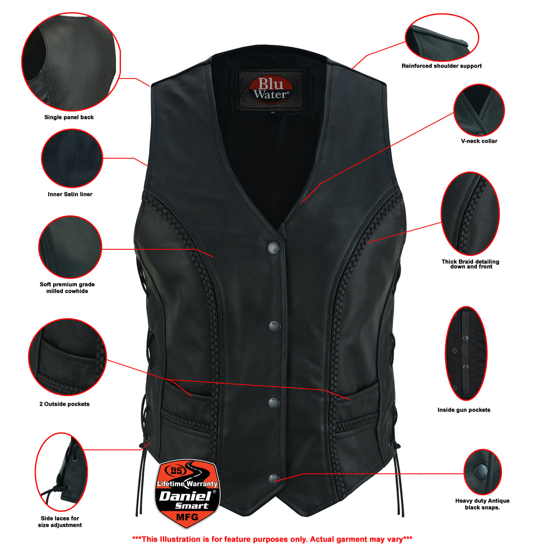 Luxuri Women's leather motorcycle vest Women's Leather Vests Renegade Classics