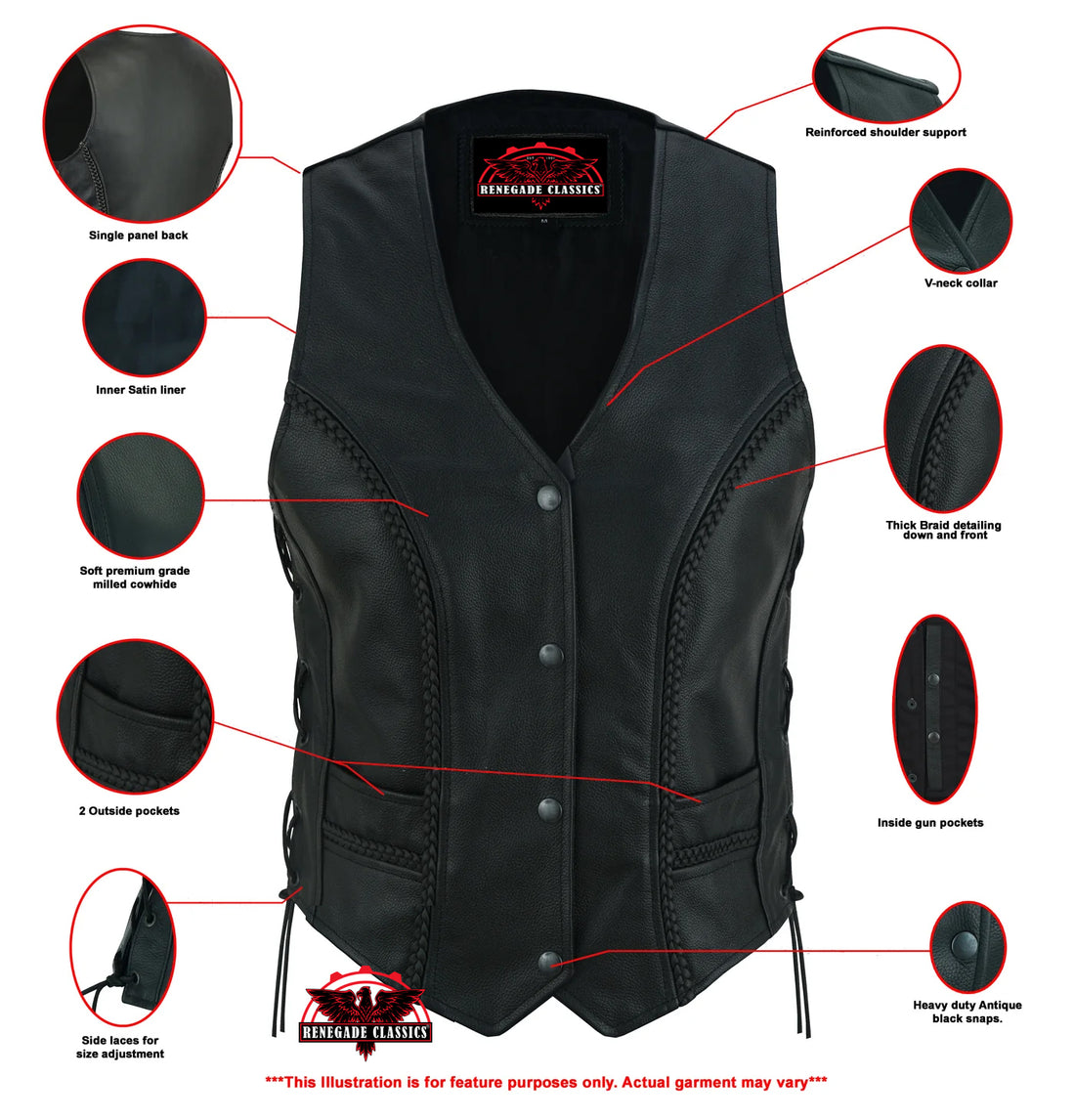 Luxuri Women's leather motorcycle vest