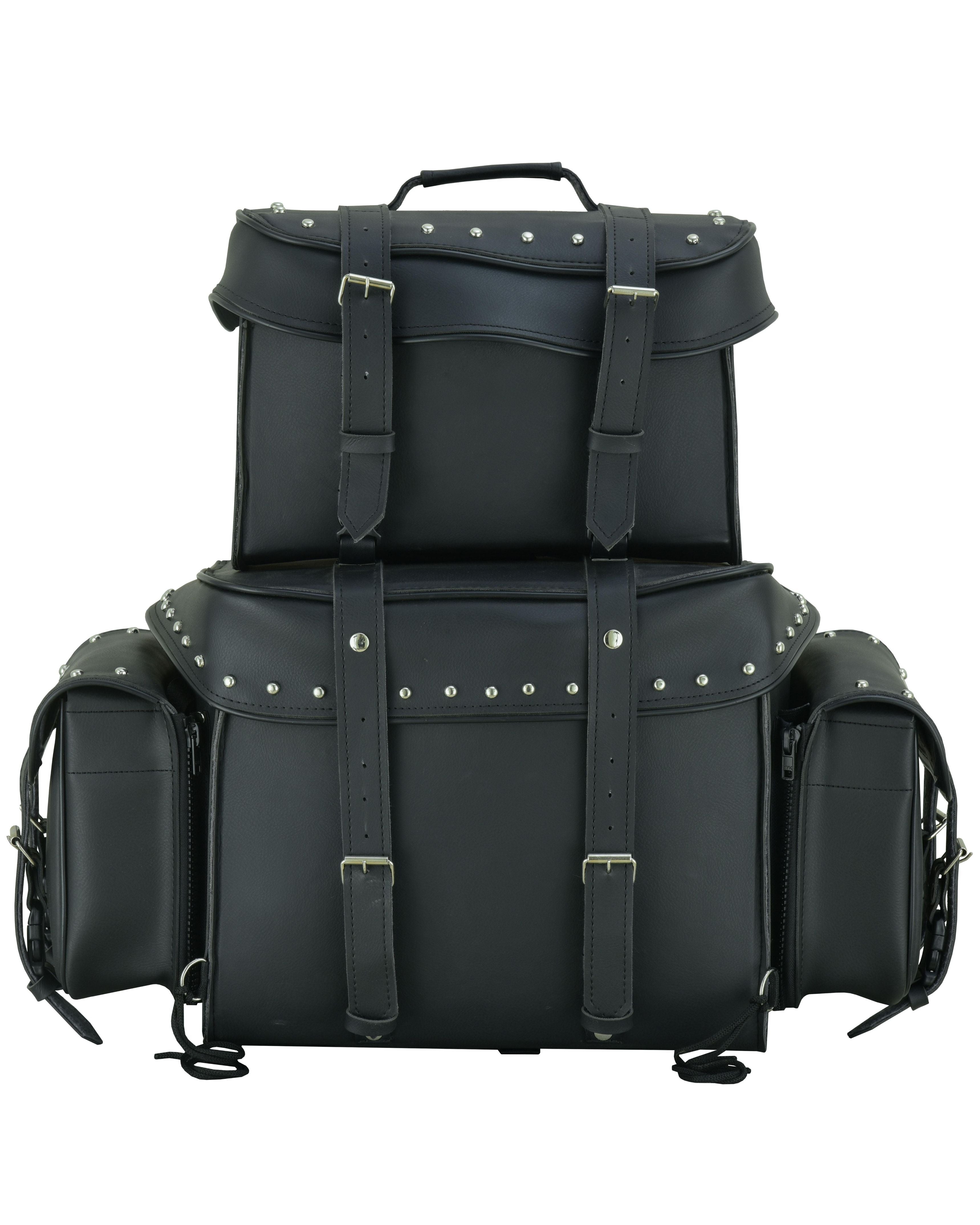 DS Leather Black PVC Large 4 Piece Motorcycle Touring Tail Bag wi Sissy Bar Bags Renegade Classics
