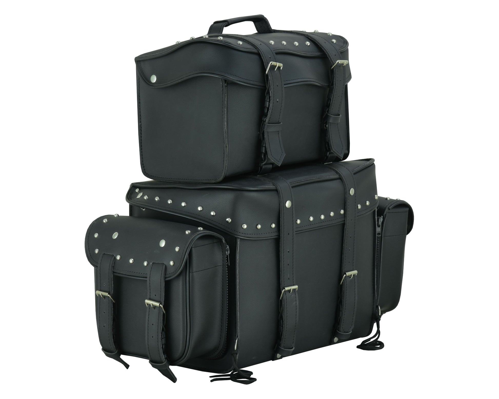 DS Leather Black PVC Large 4 Piece Motorcycle Touring Tail Bag wi Sissy Bar Bags Renegade Classics