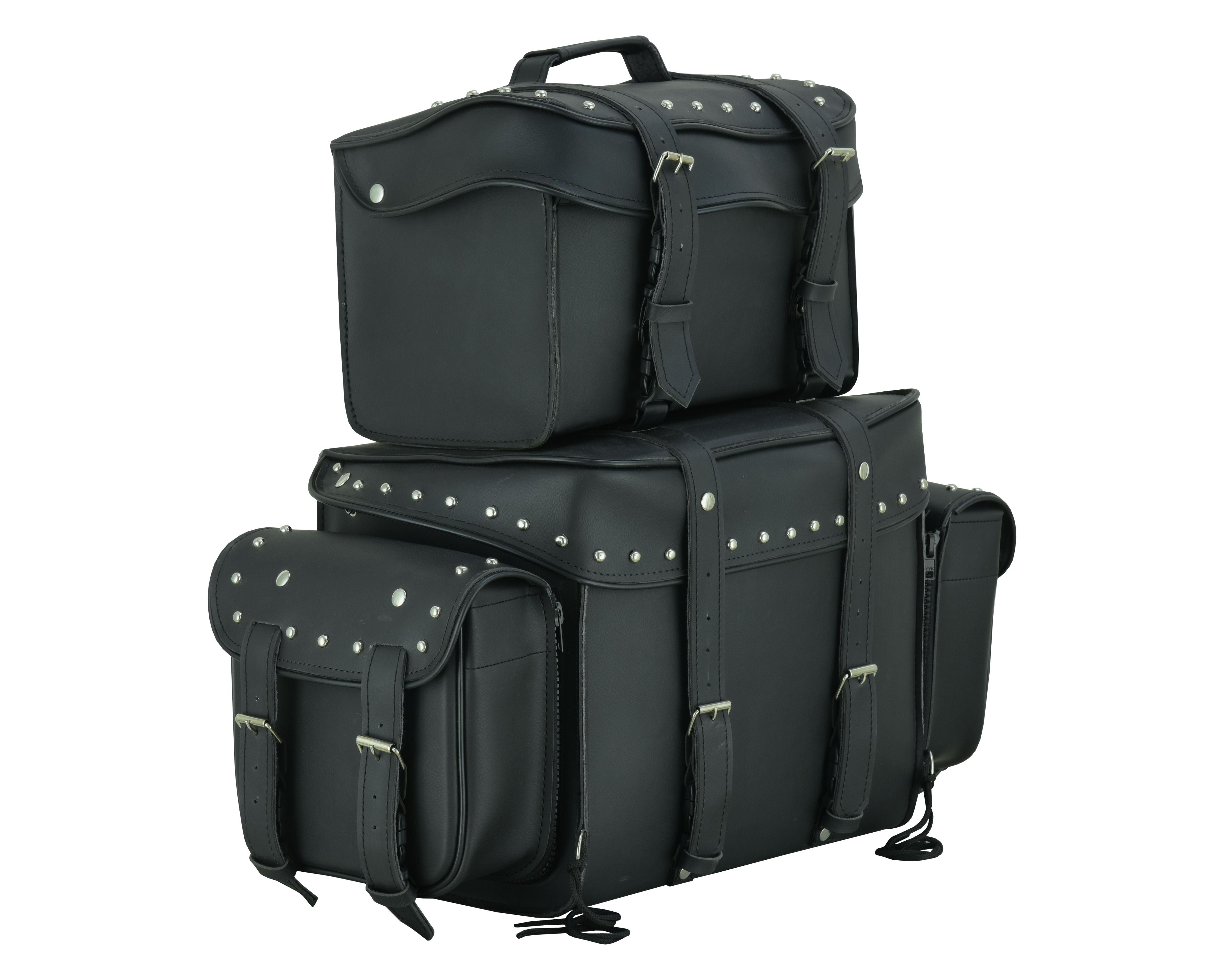 DS Leather Black PVC Large 4 Piece Motorcycle Touring Tail Bag wi Sissy Bar Bags Renegade Classics