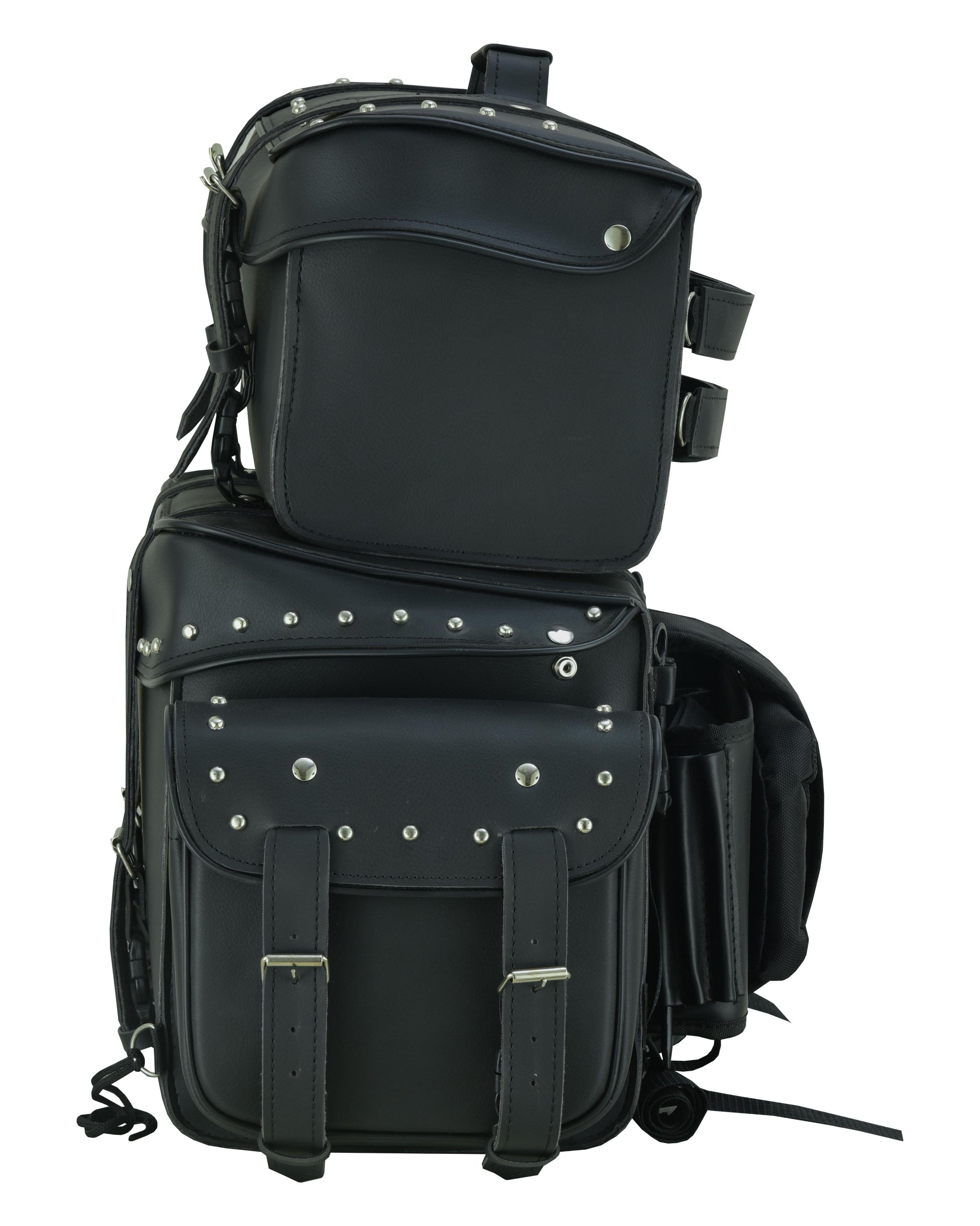 DS Leather Black PVC Large 4 Piece Motorcycle Touring Tail Bag wi Sissy Bar Bags Renegade Classics