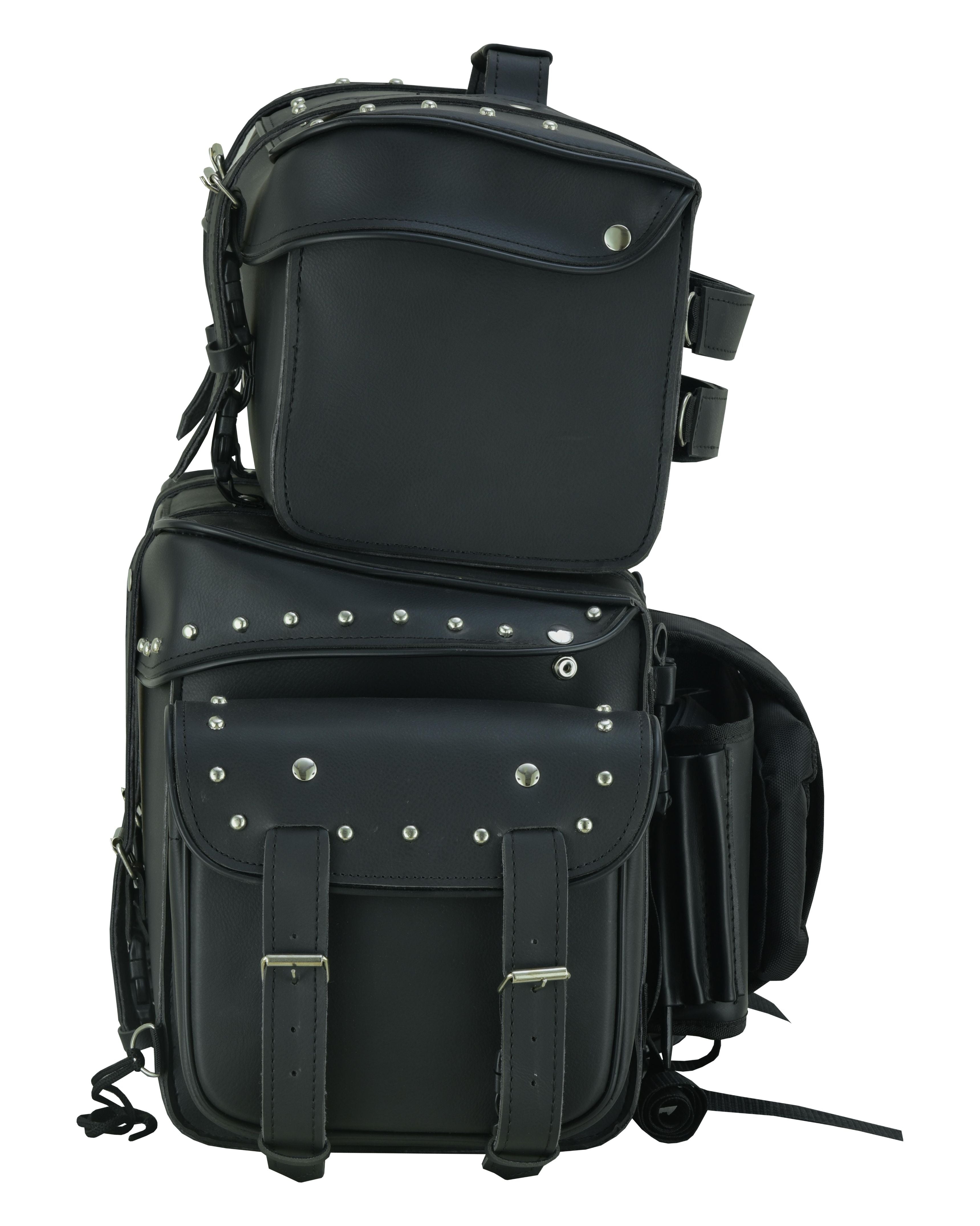 DS Leather Black PVC Large 4 Piece Motorcycle Touring Tail Bag wi Sissy Bar Bags Renegade Classics