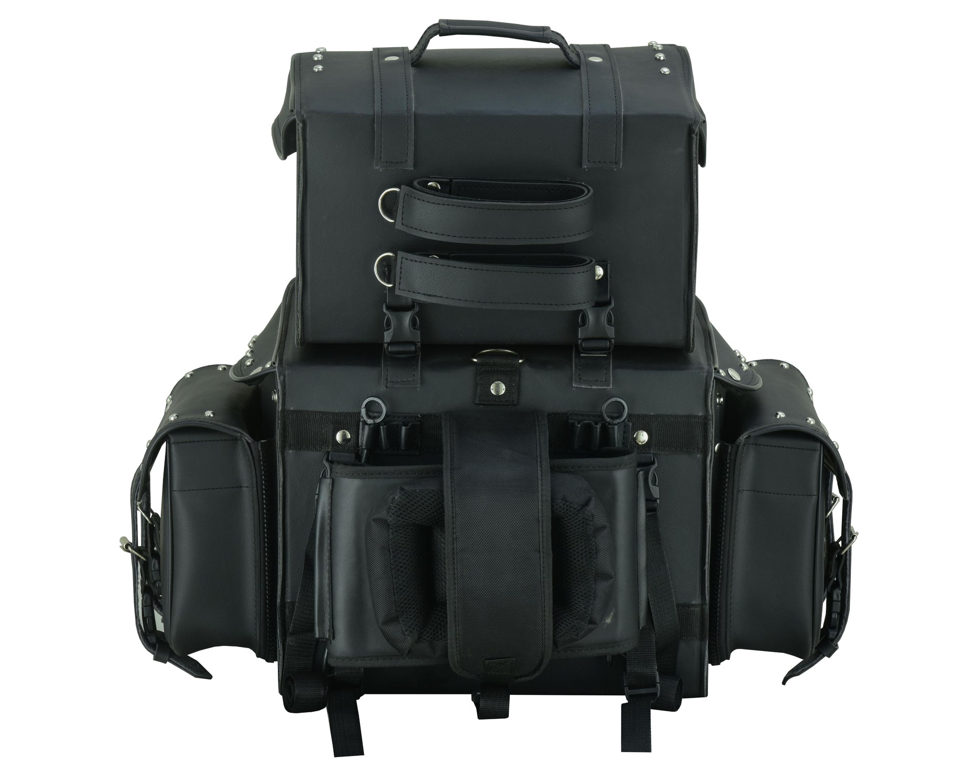 DS Leather Black PVC Large 4 Piece Motorcycle Touring Tail Bag wi Sissy Bar Bags Renegade Classics