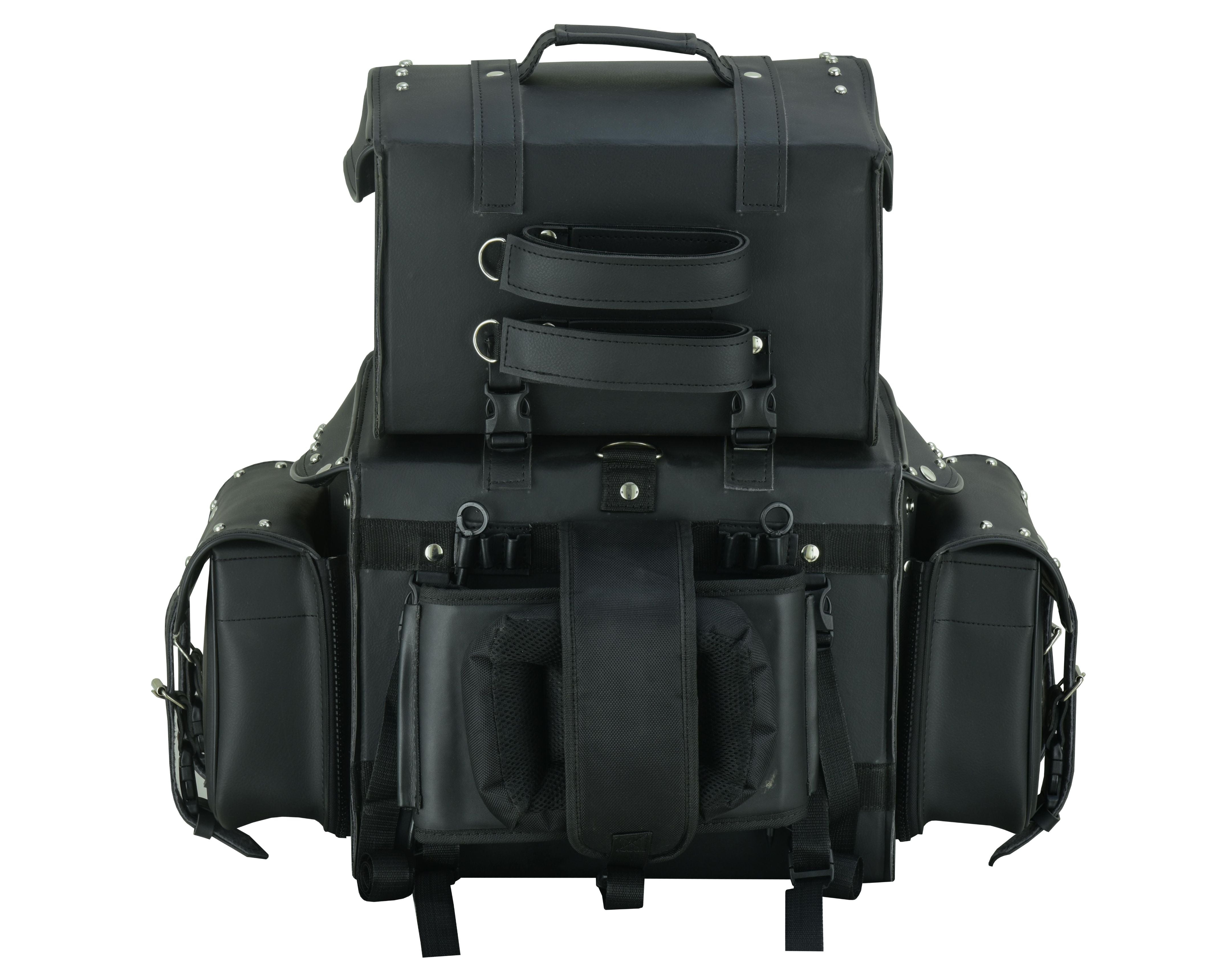 DS Leather Black PVC Large 4 Piece Motorcycle Touring Tail Bag wi Sissy Bar Bags Renegade Classics