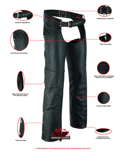 Wrangler leather motorcycle chaps - Black