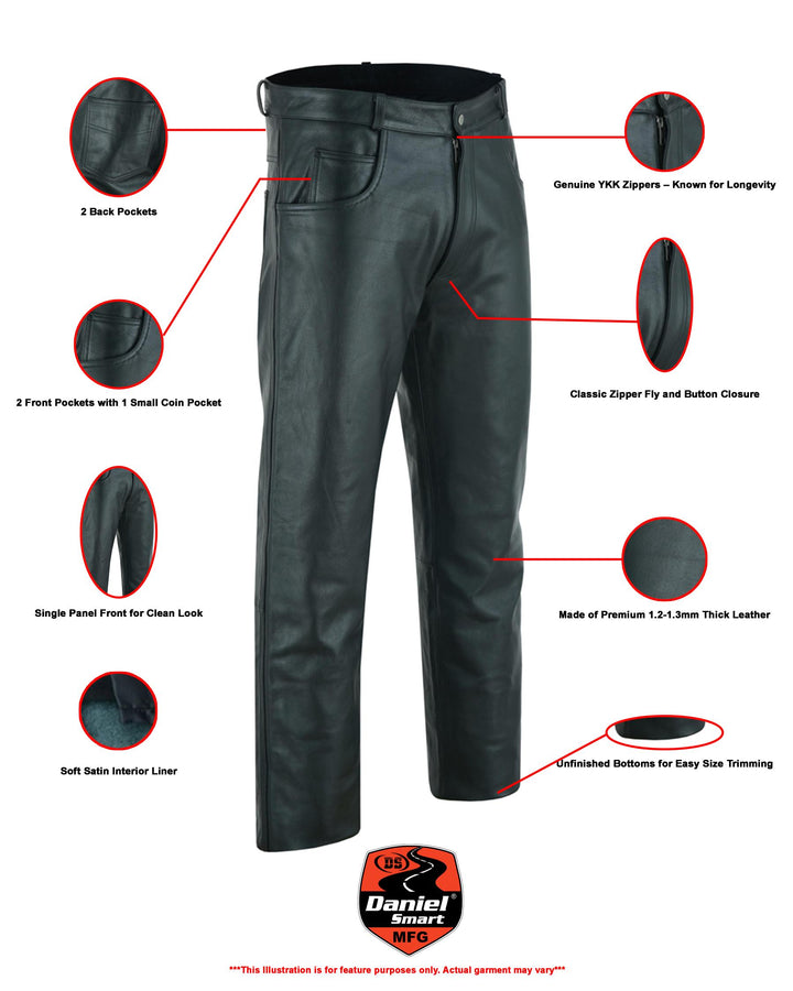 Onedrive Men's Black 5-Pocket Motorcycle Leather Pants