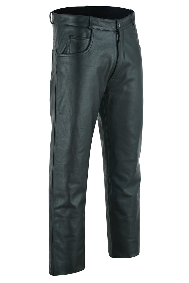 Onedrive Men's Black 5-Pocket Motorcycle Leather Pants