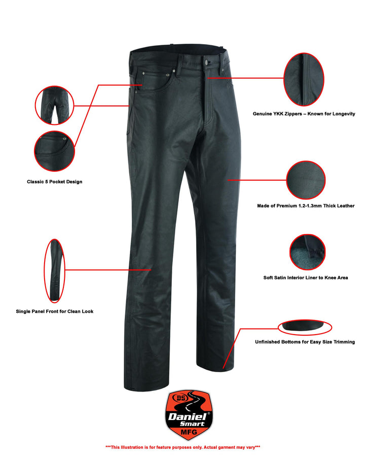 DS Women's Classic 5 Pocket Black Casual Motorcycle Leather Pants