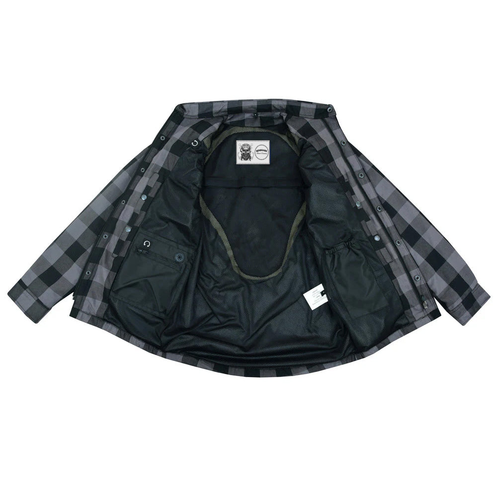 Alpha Check Men's Armored Motorcycle Flannel Shirt - Gray/Black Flannel Renegade Classics