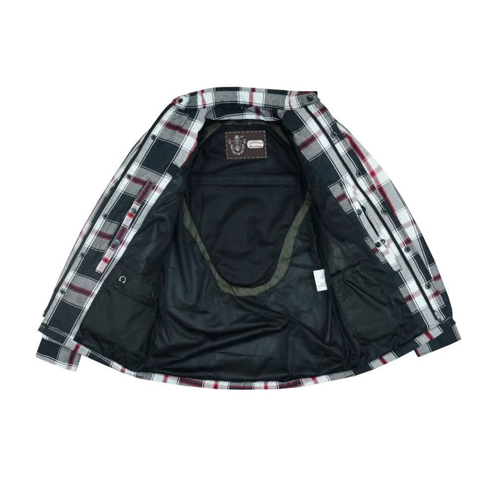 Alpha Check Men's Armored Motorcycle Flannel Shirt - Red/Black Flannel Renegade Classics