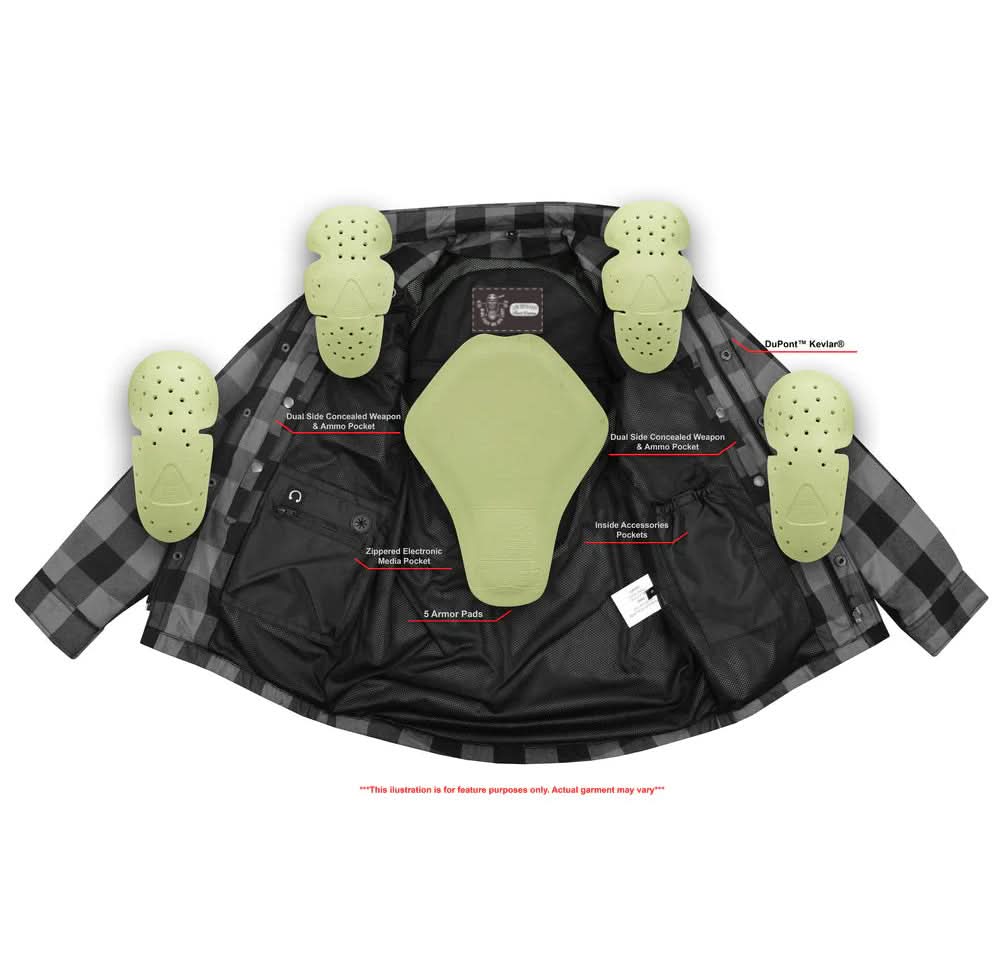 Alpha Check Men's Armored Motorcycle Flannel Shirt - Red/Black Flannel Renegade Classics