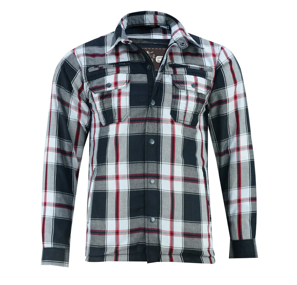 Alpha Check Men's  Armored Motorcycle Flannel Shirt - Red/Black