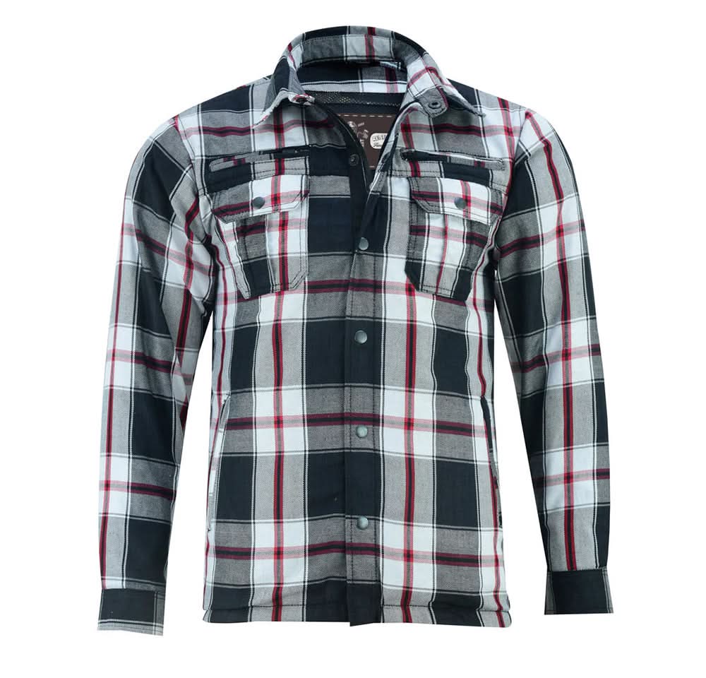Alpha Check Men's Armored Motorcycle Flannel Shirt - Red/Black Flannel Renegade Classics