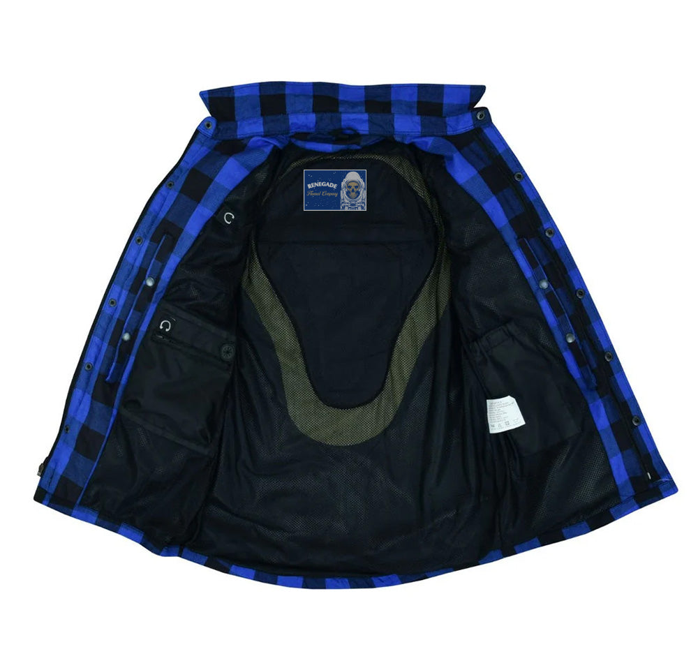 Lumberjack Men's Armored Motorcycle Flannel Shirt - Blue Flannel Renegade Classics