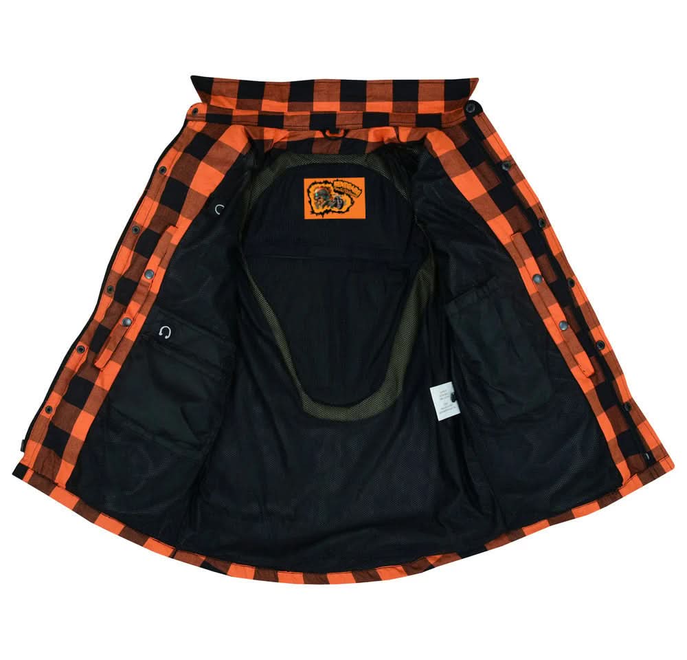 Alpha Check Men's Armored Motorcycle Flannel Shirt - Orange Flannel Renegade Classics