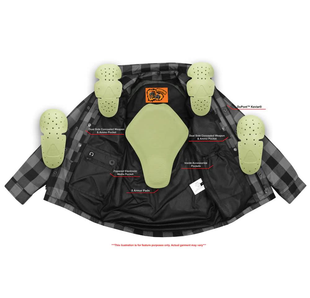 Alpha Check Men's Armored Motorcycle Flannel Shirt - Orange Flannel Renegade Classics