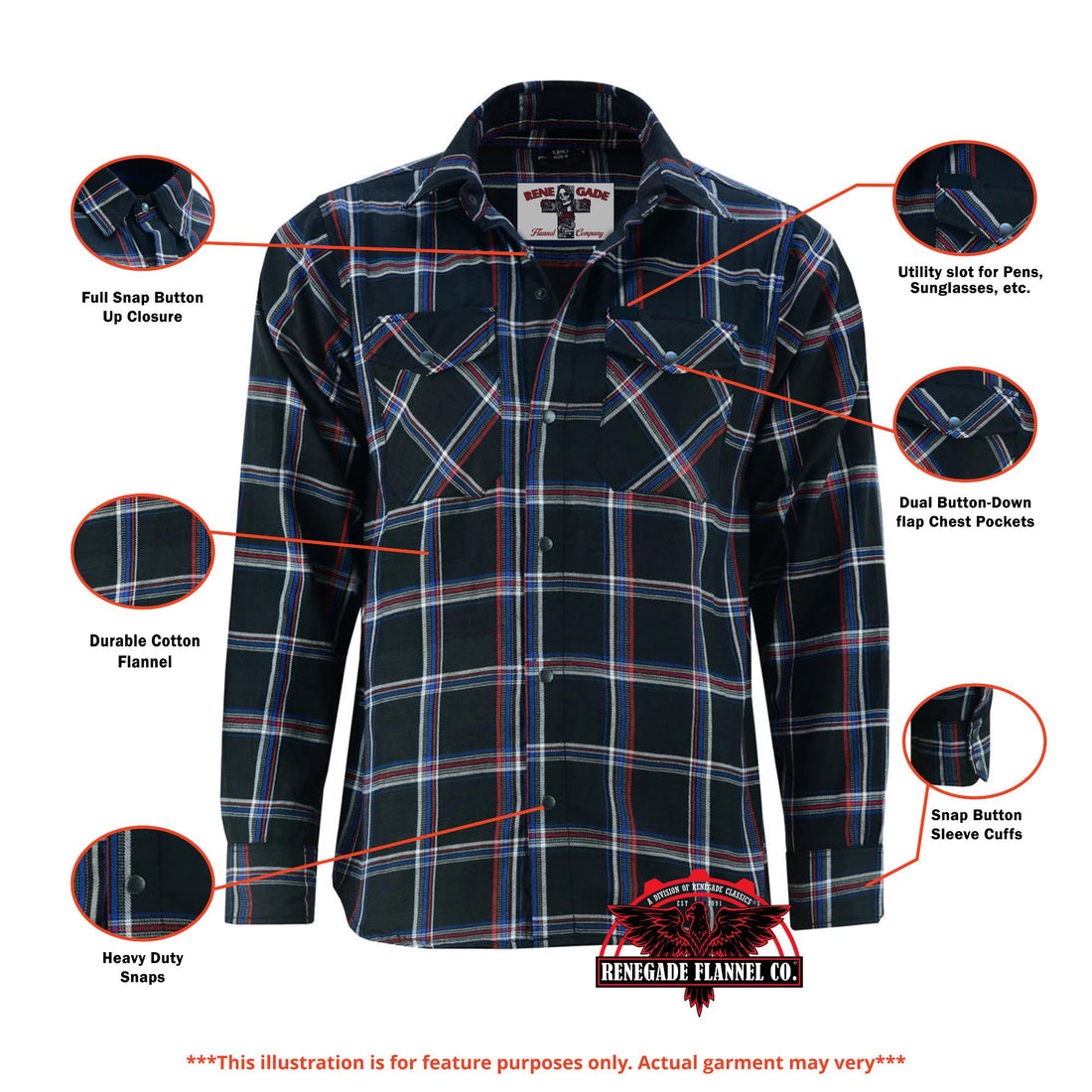 Alpha Check Men's Bold Plaid Flannel Shirt - Black, Red, and Blue