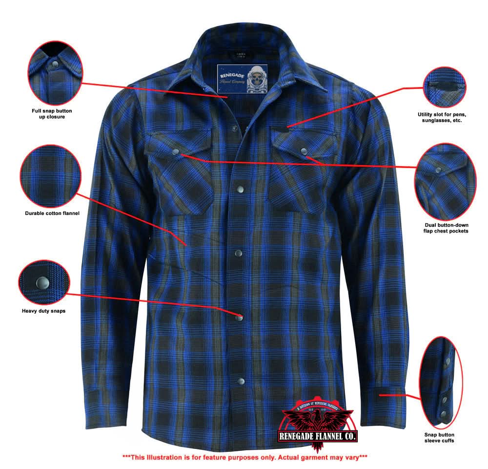 Alpha Check Men's Daze Plaid Flannel Shirt - Blue and Black Flannel Renegade Classics