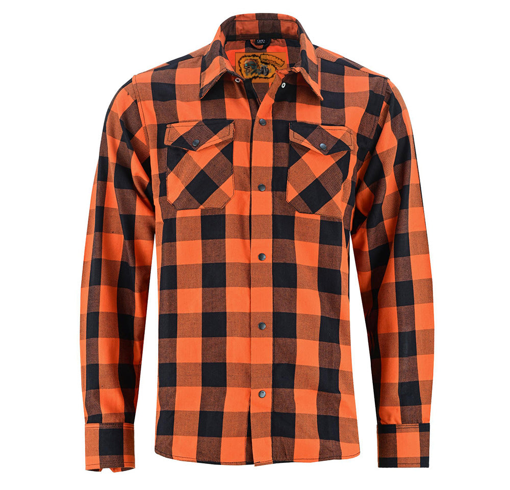 Alpha Check Men's Elite Plaid Flannel Shirt - Orange and Black