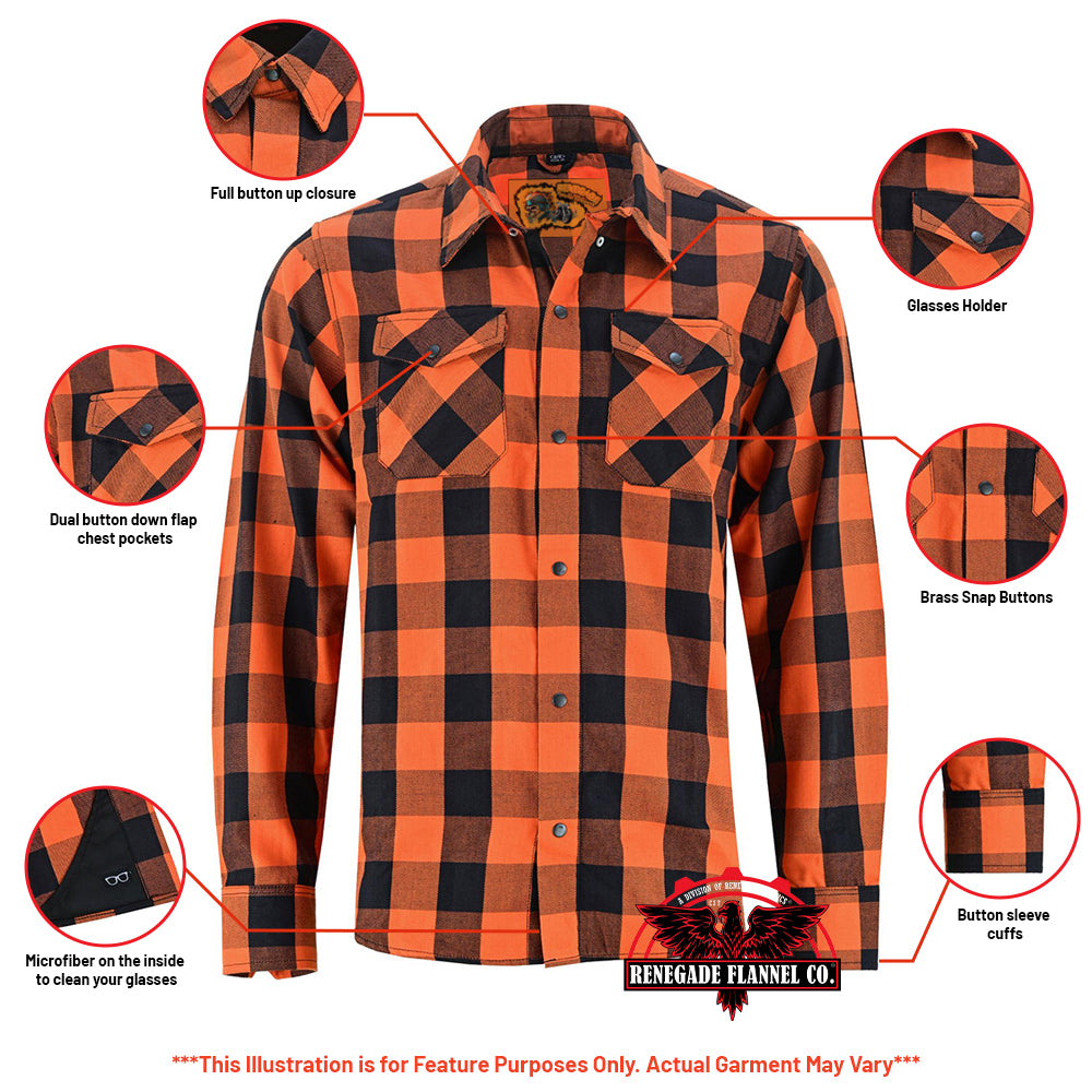 Alpha Check Men's Elite Plaid Flannel Shirt - Orange and Black