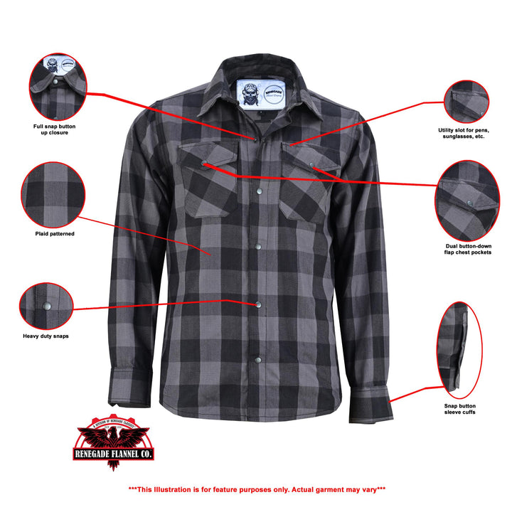 Gray Ride Men's Classic Plaid Flannel Shirt - Black & Gray