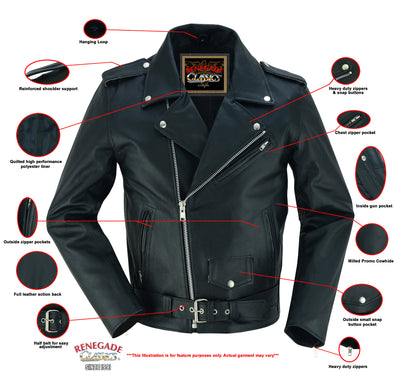 Dawn Rider Men’s Premium Black Leather Motorcycle Jacket Men's Leather Jackets Renegade Classics