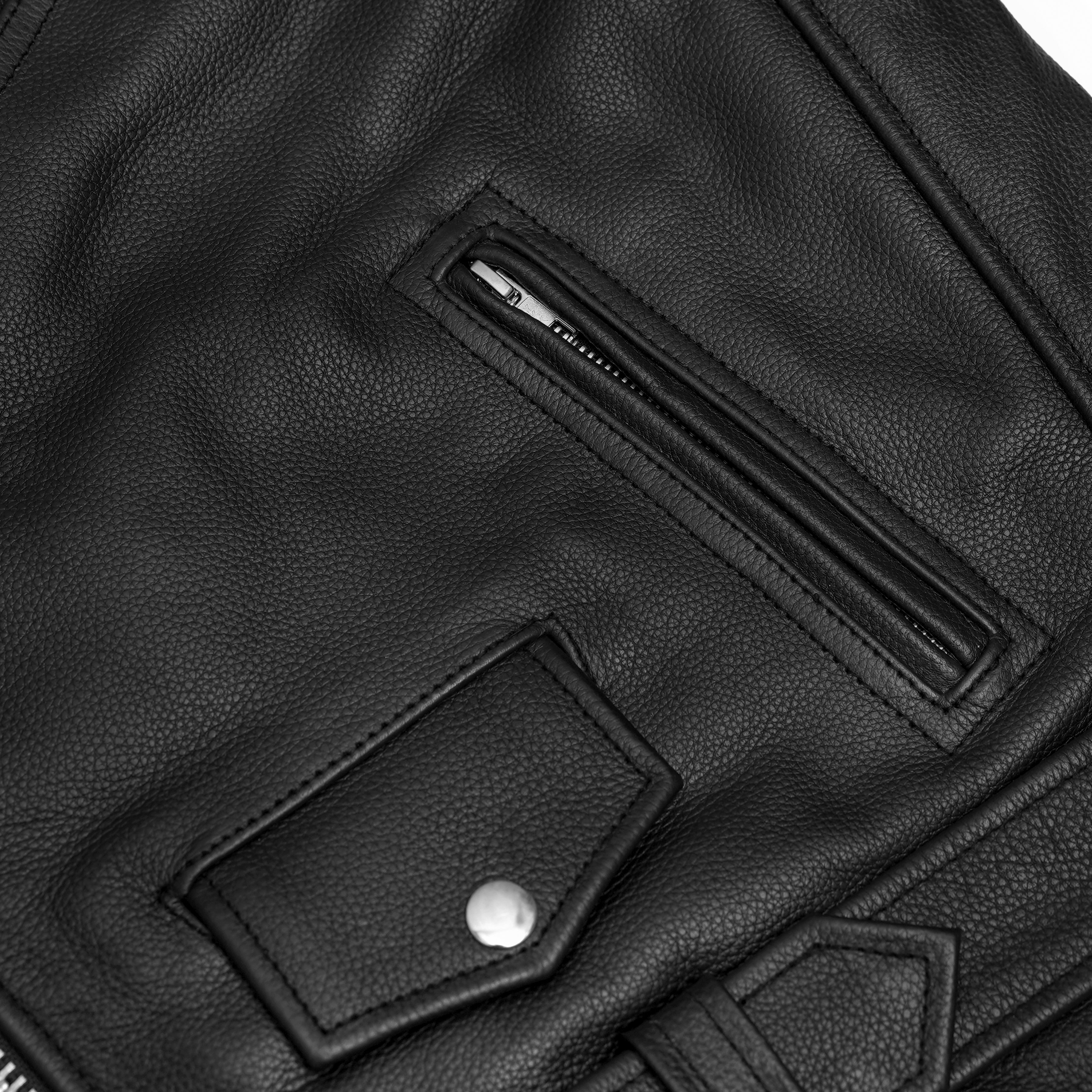 Jansen™ Men's Leather Motorcycle Jacket - Black