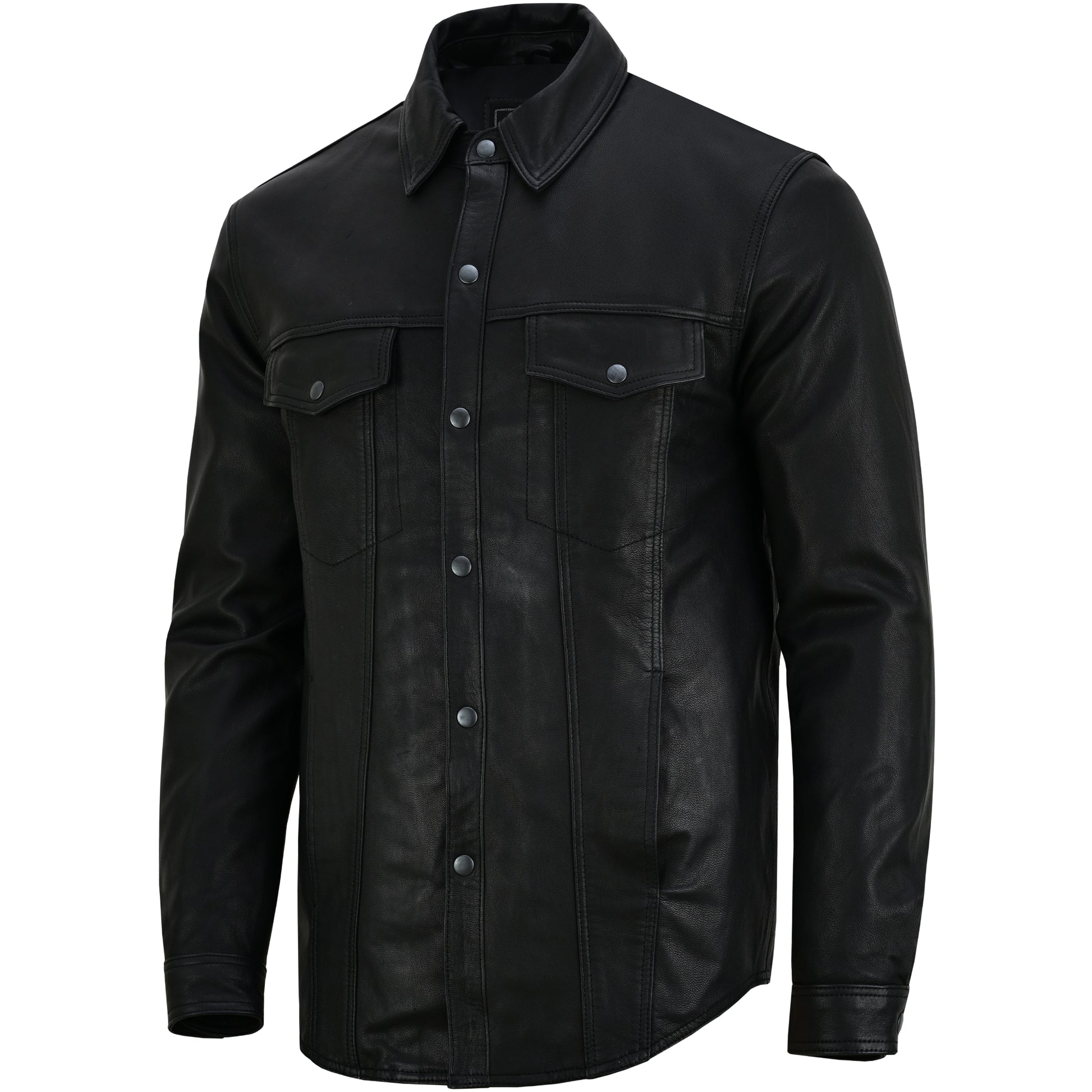 Midnight Men's Black Leather Motorcycle Shirt Men's Leather Jackets Renegade Classics