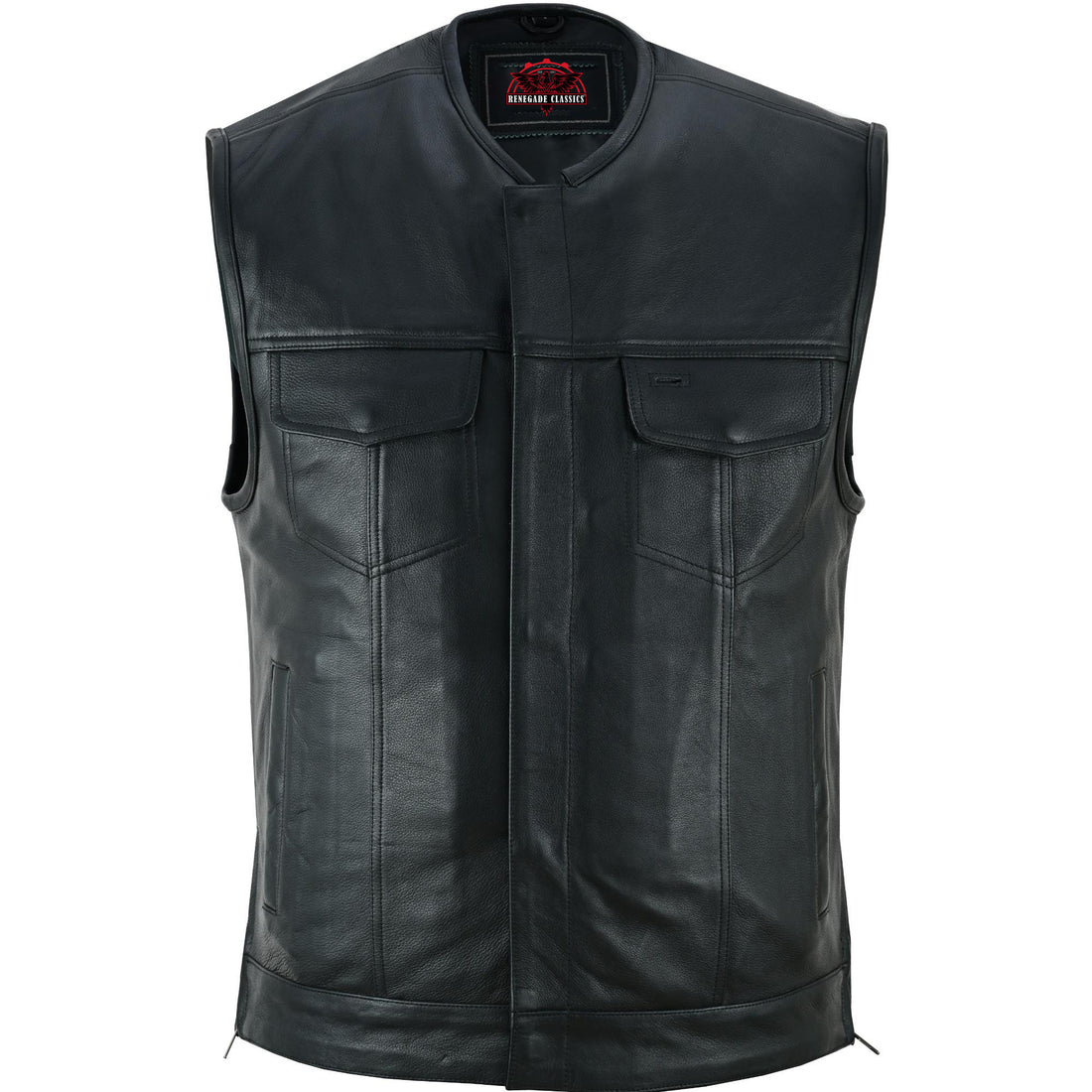 UpStyle Men's Black Leather Motorcycle Vest