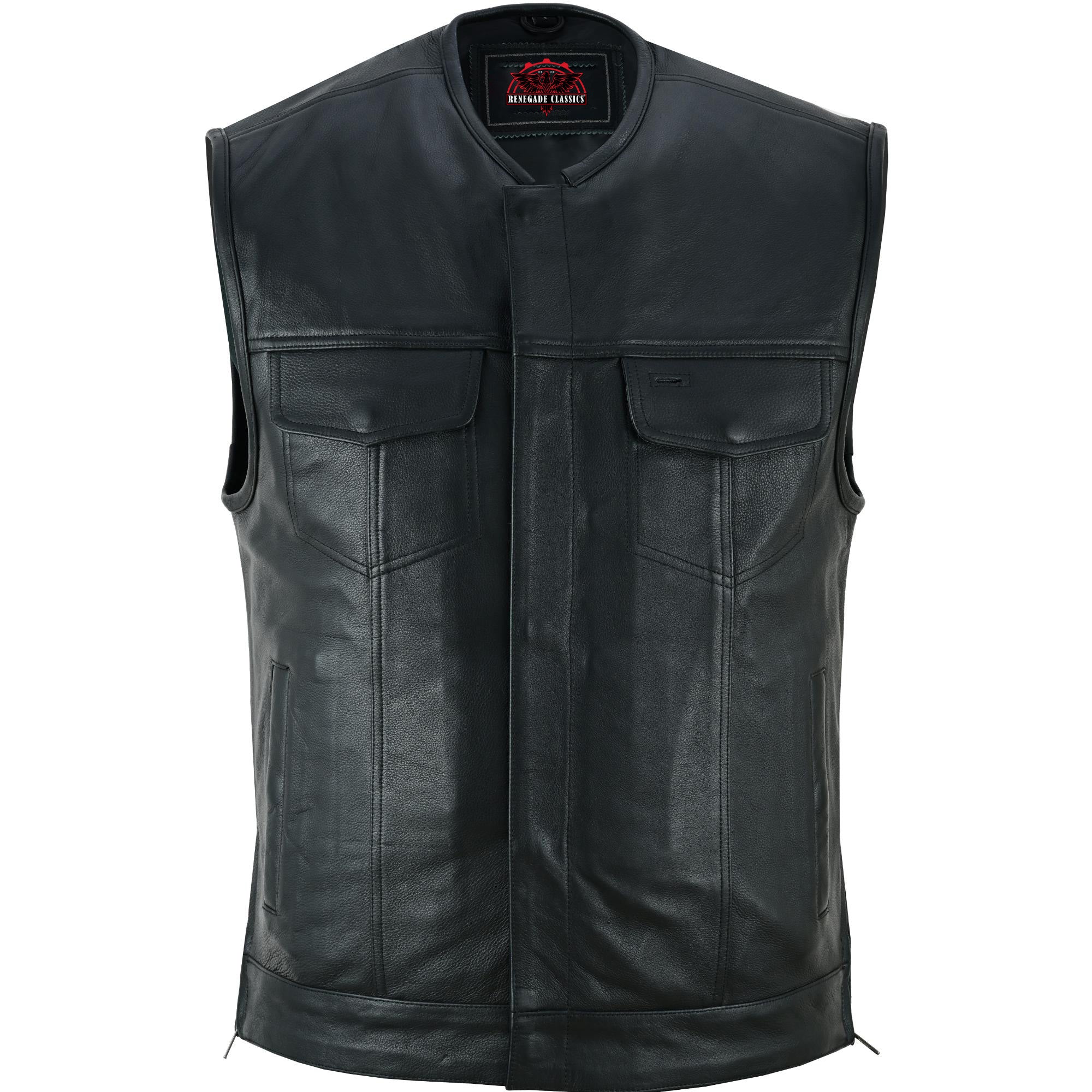 UpStyle Men's Black Leather Motorcycle Vest