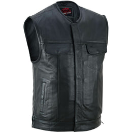 UpStyle Men's Black Leather Motorcycle Vest