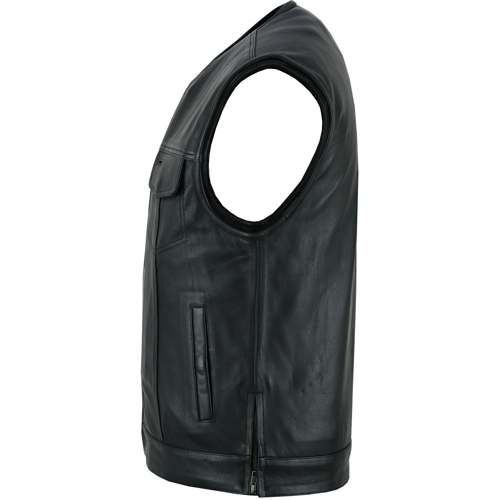 UpStyle Men's Black Leather Motorcycle Vest Renegade Classics