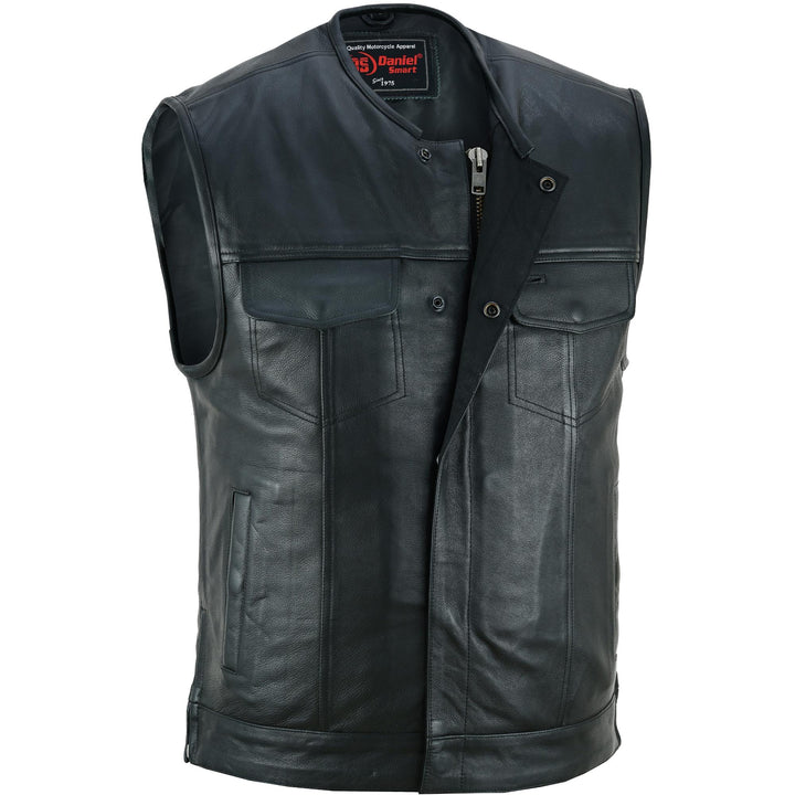 UpStyle Men's Black Leather Motorcycle Vest