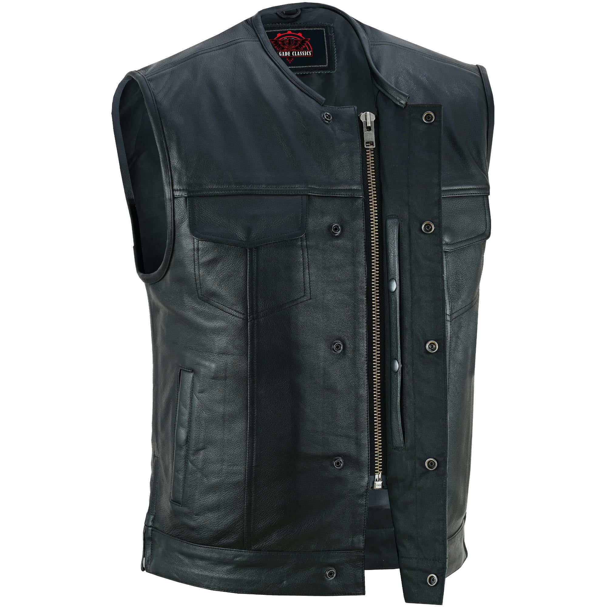 UpStyle Men's Black Leather Motorcycle Vest